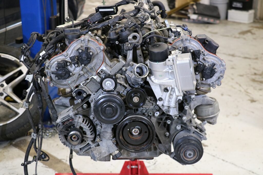 Engine removed for repair at Eurocraft Automotive, Orlando
